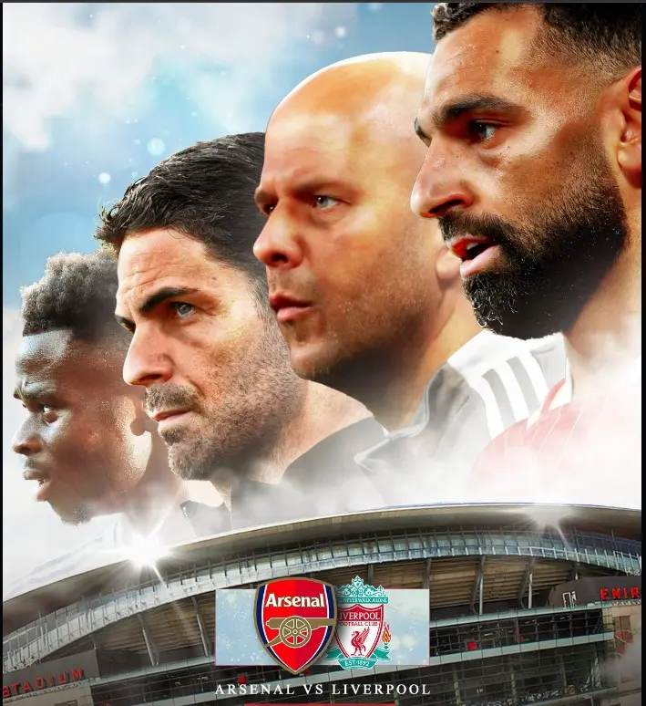 Photo from left (Saka, Arteta, Arne Slot and Salah)